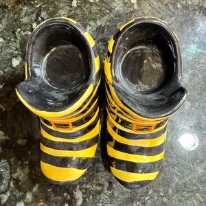 Yellow and Black Striped Witch Shoes tea light holders.